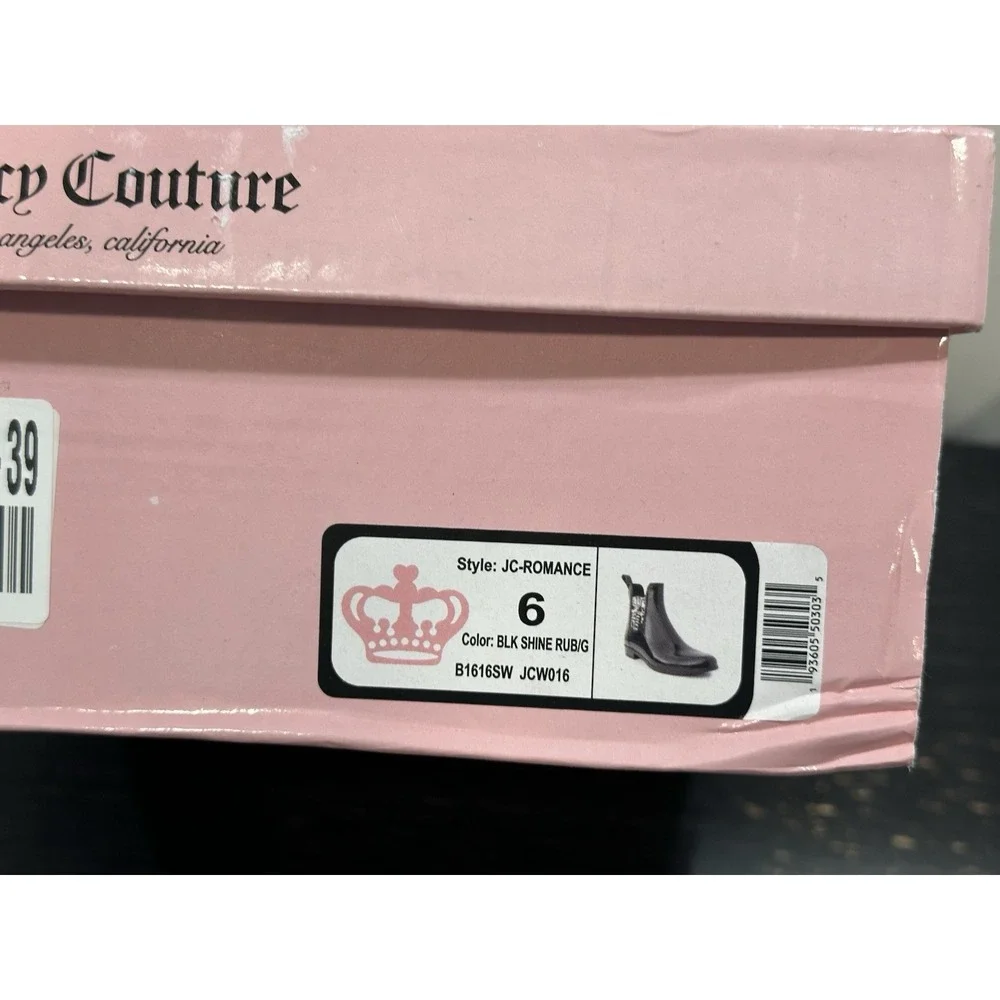 Juicy Couture Women's Romance‎ Black ankle rain boots Size 6 NEW